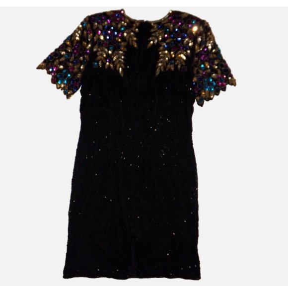 Vintage Stenay Sequined Glass Beaded Party Holiday Dress Size 16 - Picture 5 of 11